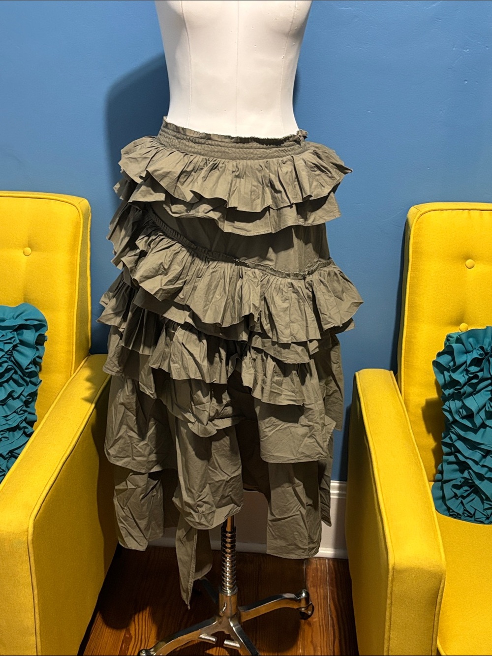 Ruffled Tiered Olive Green Women's Skirt